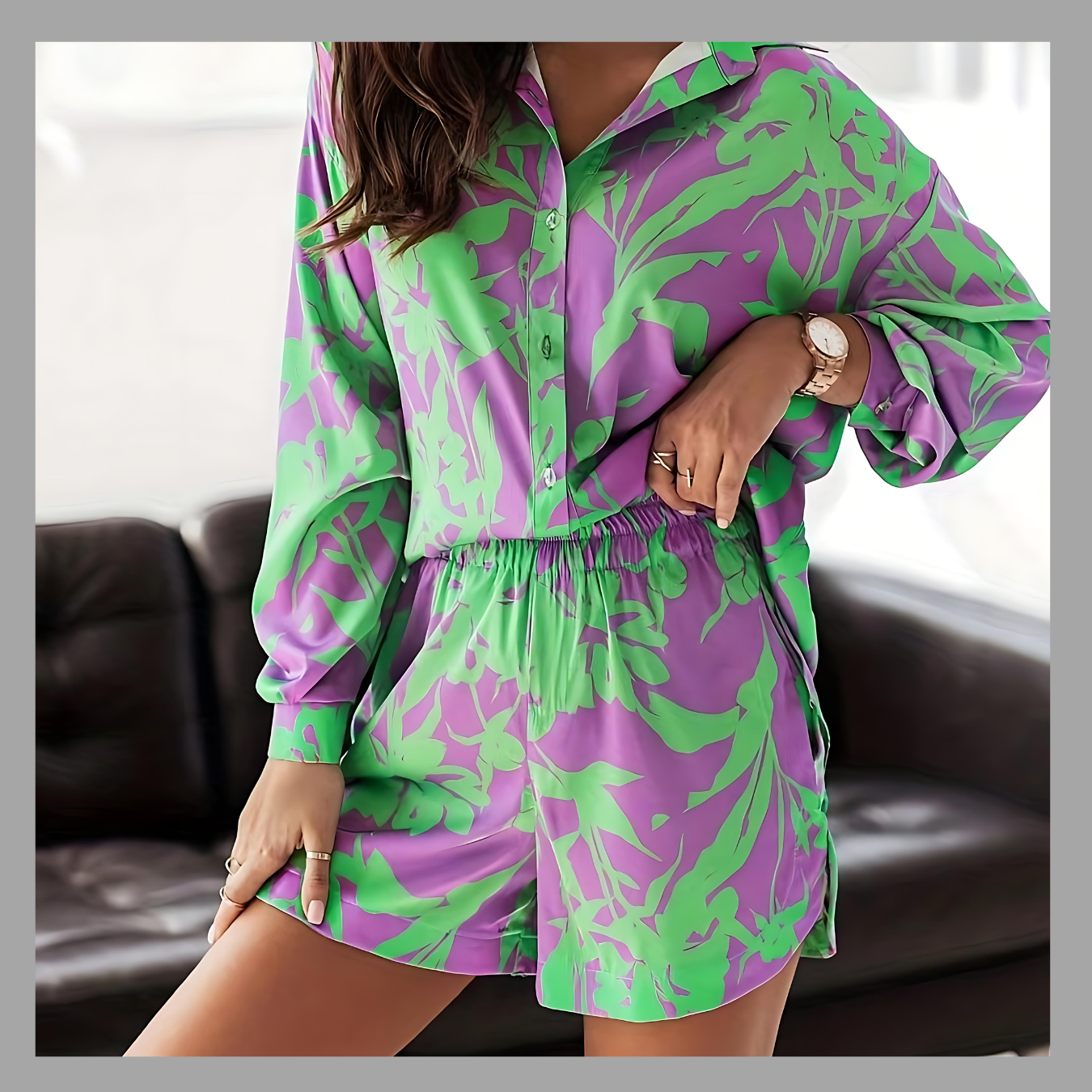 Recious Womens Sexy 2 Pieces Printed Button Blouse Shirts Tops Bodycon Shorts Party Clubwear Tracksuit Outfits Sweatsuit Set