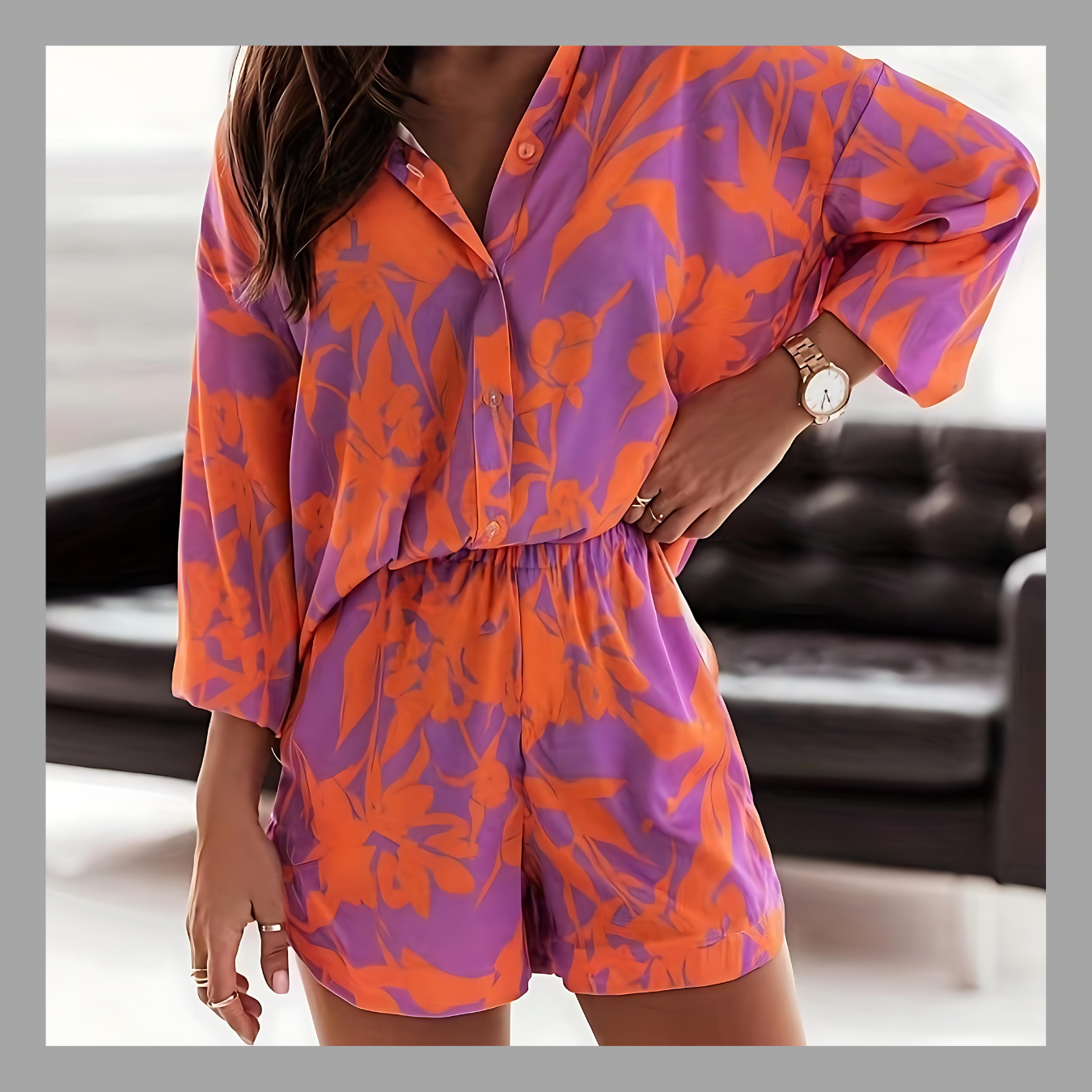 Recious Womens Sexy 2 Pieces Printed Button Blouse Shirts Tops Bodycon Shorts Party Clubwear Tracksuit Outfits Sweatsuit Set