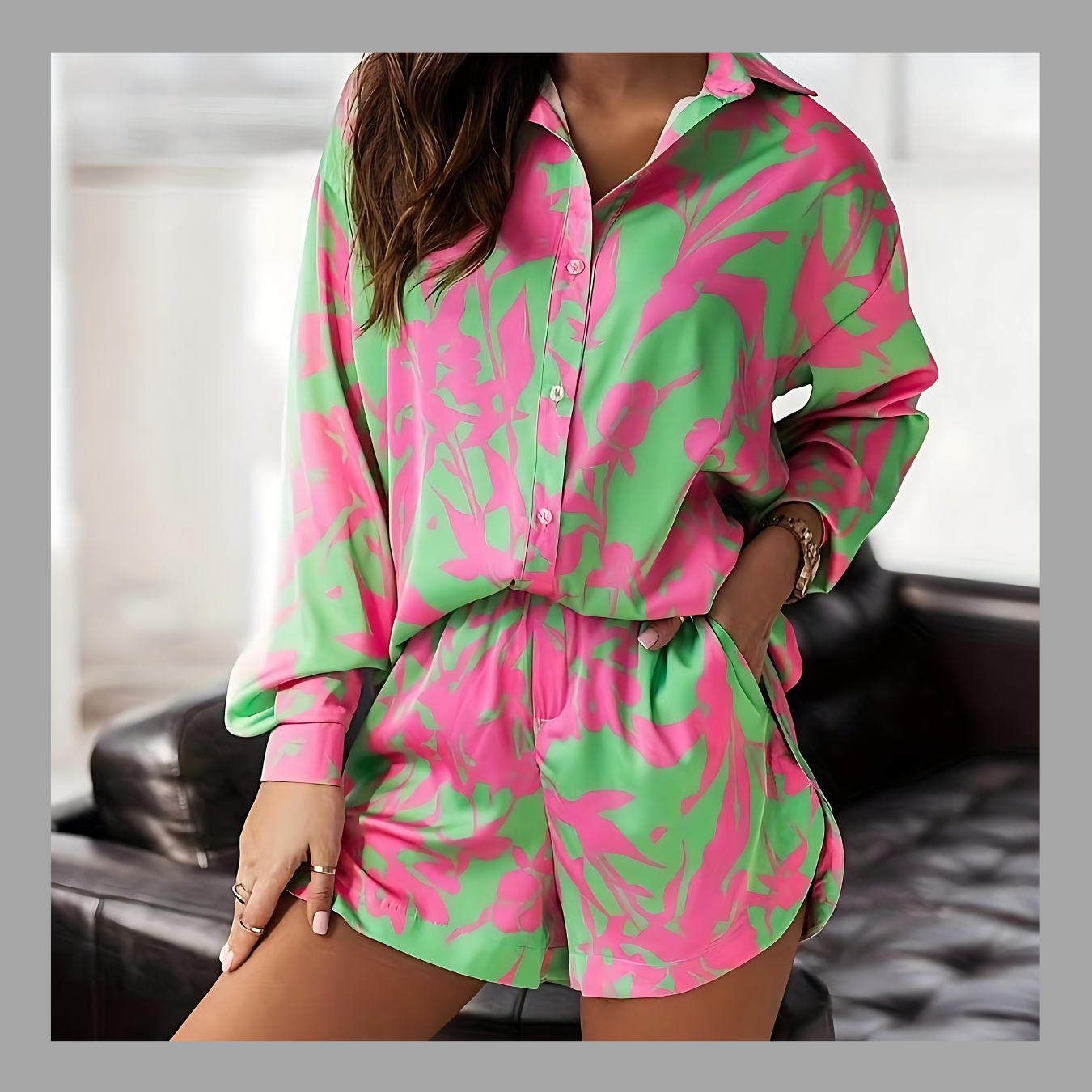 Recious Womens Sexy 2 Pieces Printed Button Blouse Shirts Tops Bodycon Shorts Party Clubwear Tracksuit Outfits Sweatsuit Set