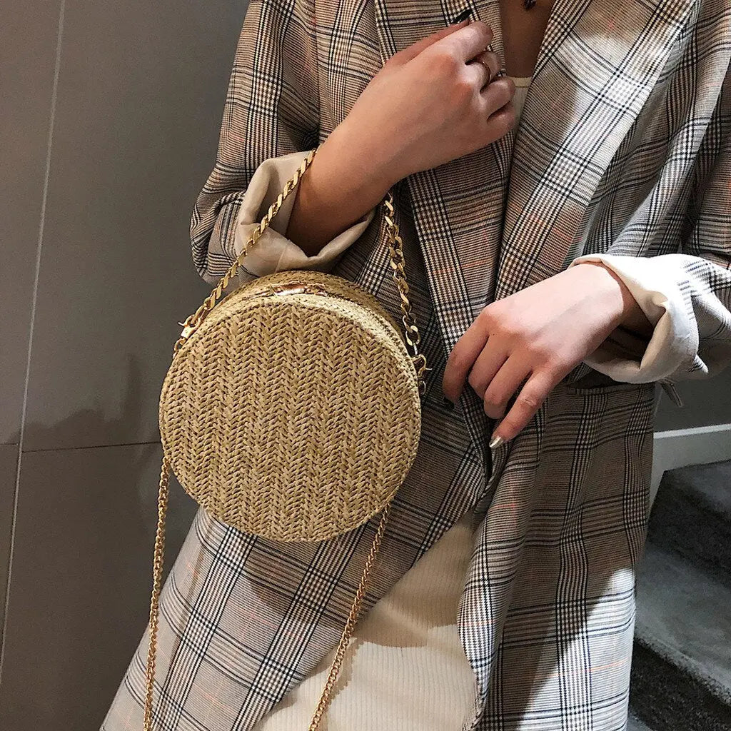 Sac Rond en Paille Chaine Dorée